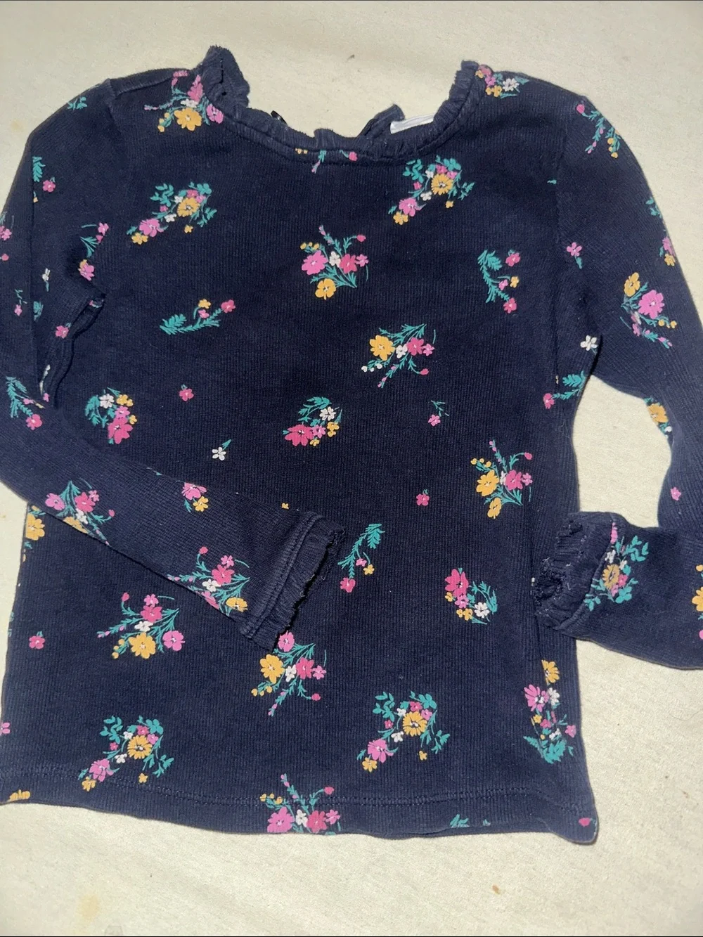 Kids Size 5 GAP Navy Long-Sleeve Floral Ruffle Top